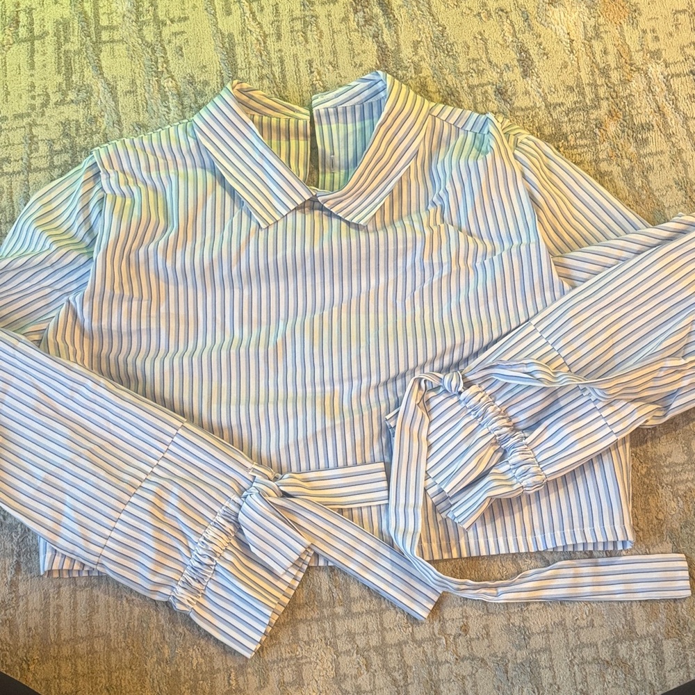 Striped Blue and White Long Sleeve Blouse